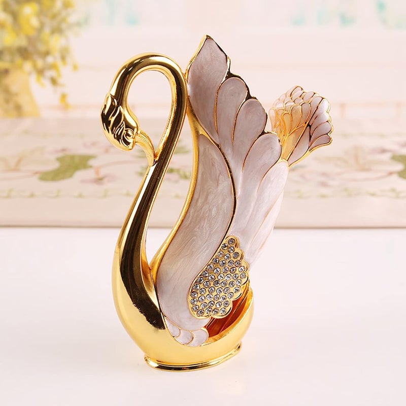 Fdit Swan Base Tableware Set, Gold Alloy Coffee Spoon Fork Holder with Rhinestones Smooth Edge Dessert Utensil Set for Bistro Bar Party (Golden White Fork) - Image 4